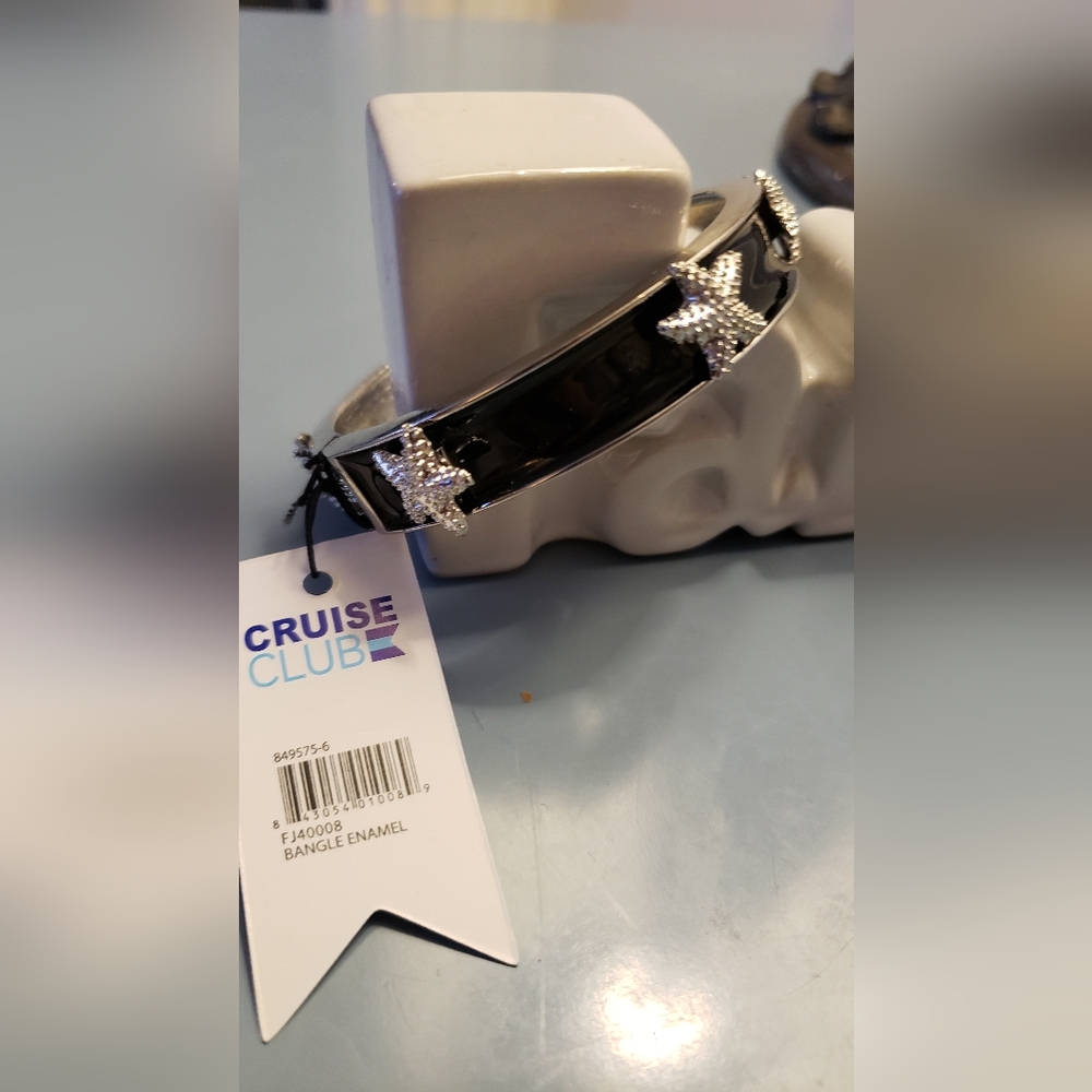 Cruise Club (NWT) Black Starfish Enamel Bangle w/ Silver Accents OS